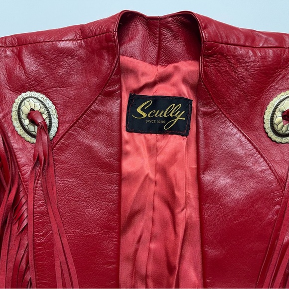 Vtg Scully Red Leather Fringe Cropped Jacket Womens Small Western Biker.    READ - Picture 3 of 16